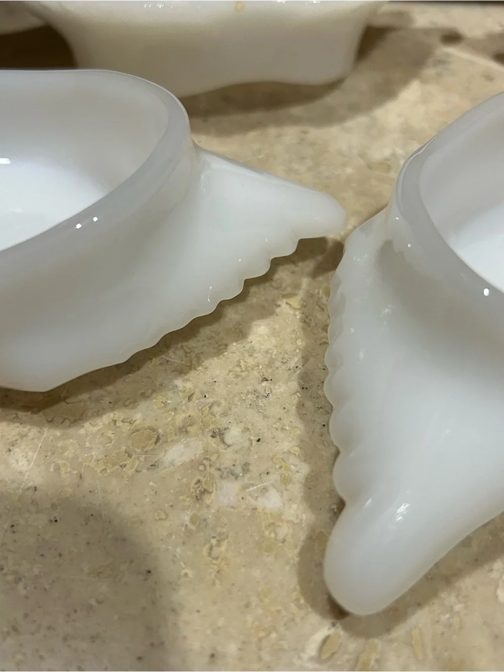 5 vintage Glasbake milk glass individual crab baking dishes